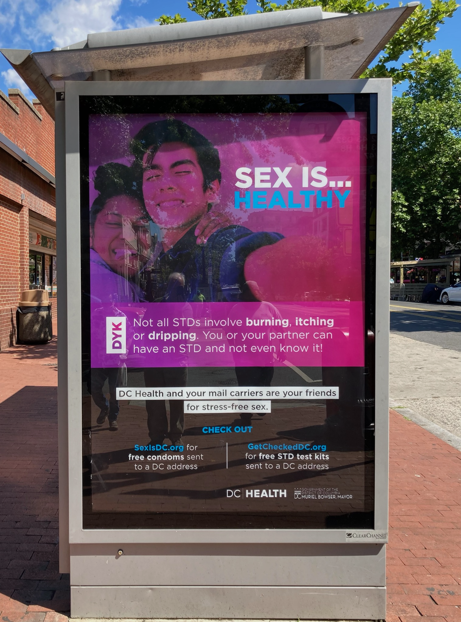 Bus stop poster with Postal Workers friends for Safe Sex